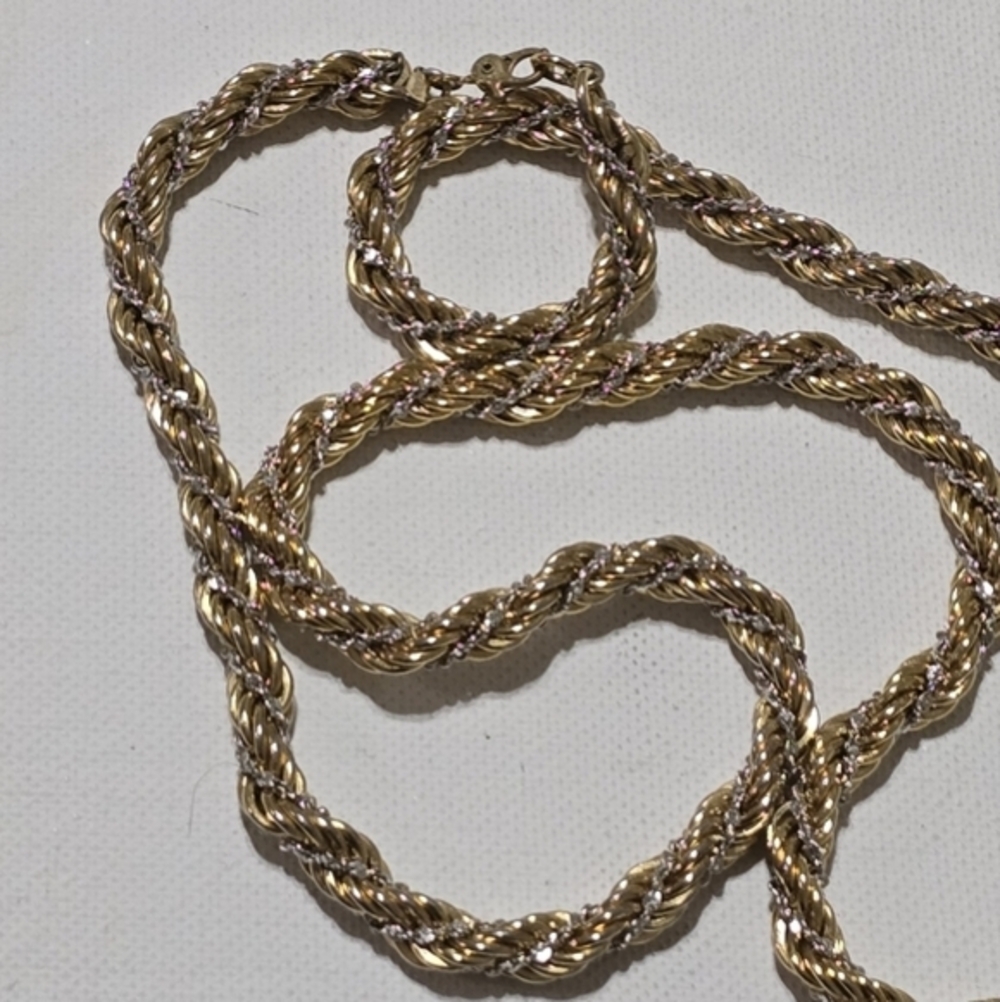 Monet Vintage Gold and Silver Twisted Rope Chain 24" Chunky Necklace - Picture 7 of 11